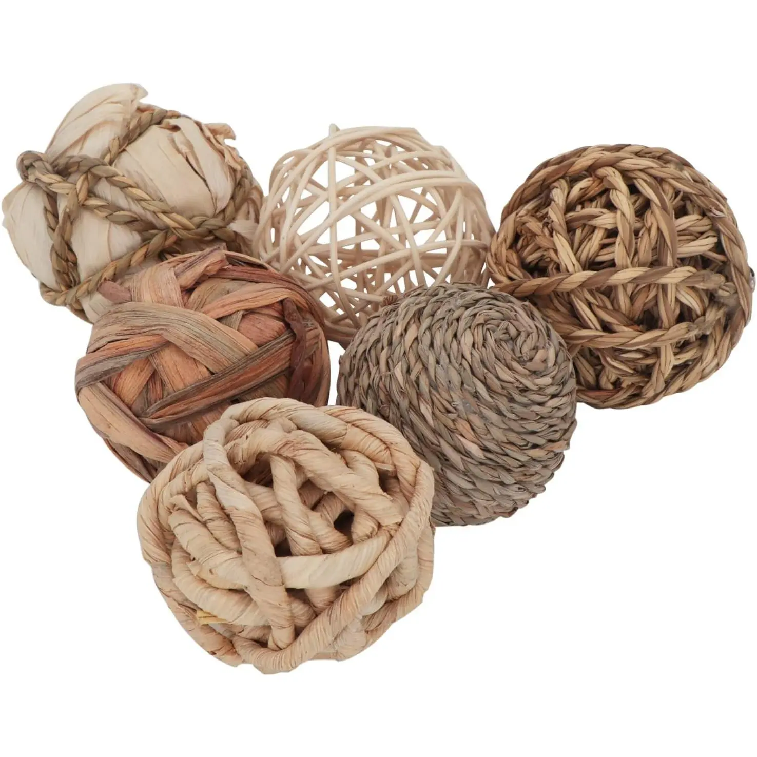 6-Pack Approx. 2.8" Assorted Rattan Wicker Decorative Balls - Farmhouse Decoration Ornaments, Centerpiece Bowl & Vase Fillers for Home Room Decorations