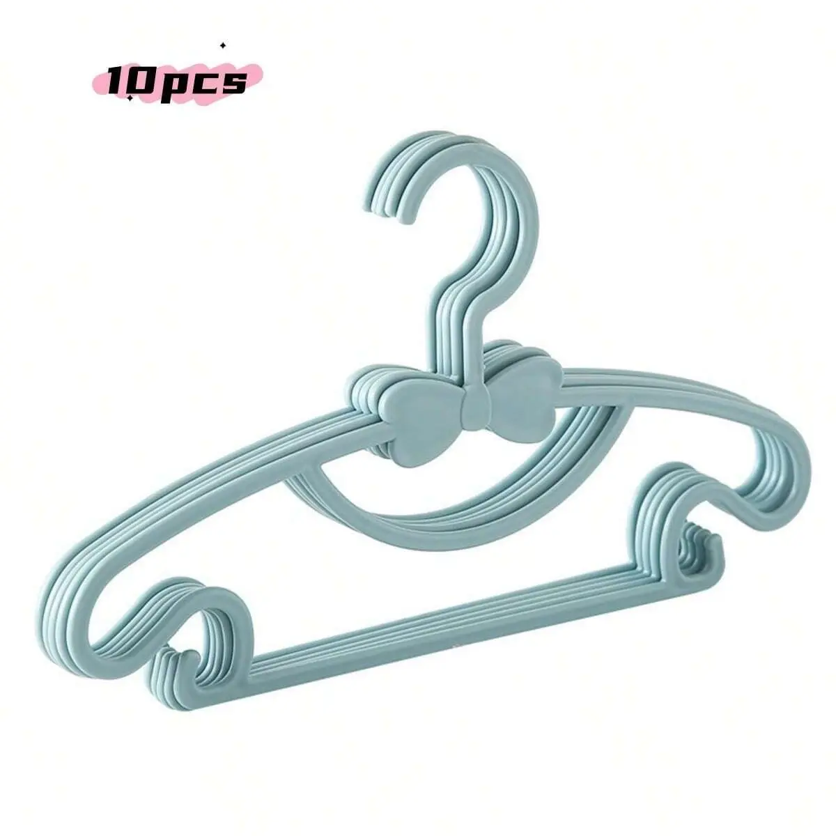 10-Pack Colorful Plastic Hangers for Kids, Cute Bow Design with Clips, Durable Wet/dry Hangers for Closet Organization, Fashionable Child Hangers