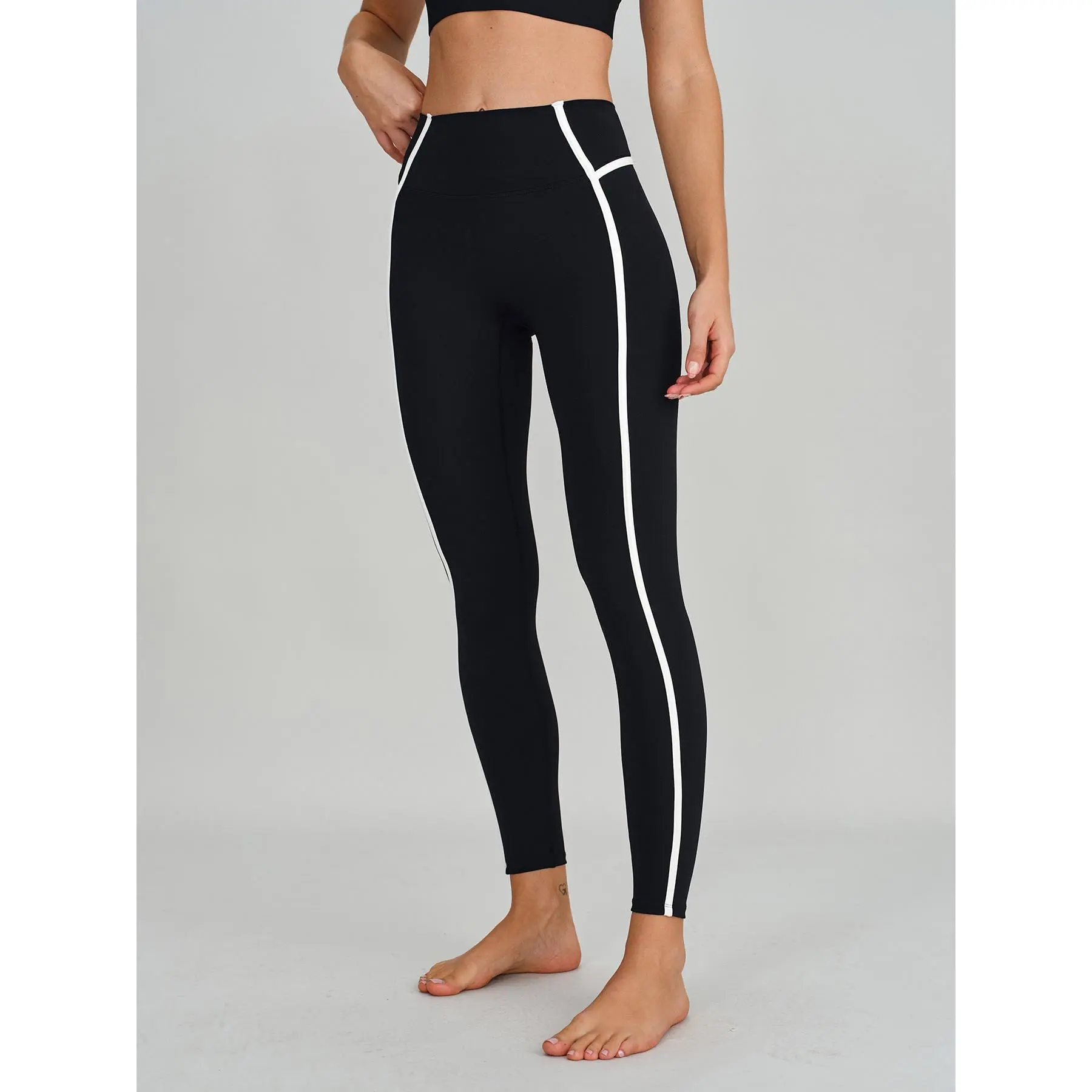 Black High-Waist Side-Stripe Leggings 27"