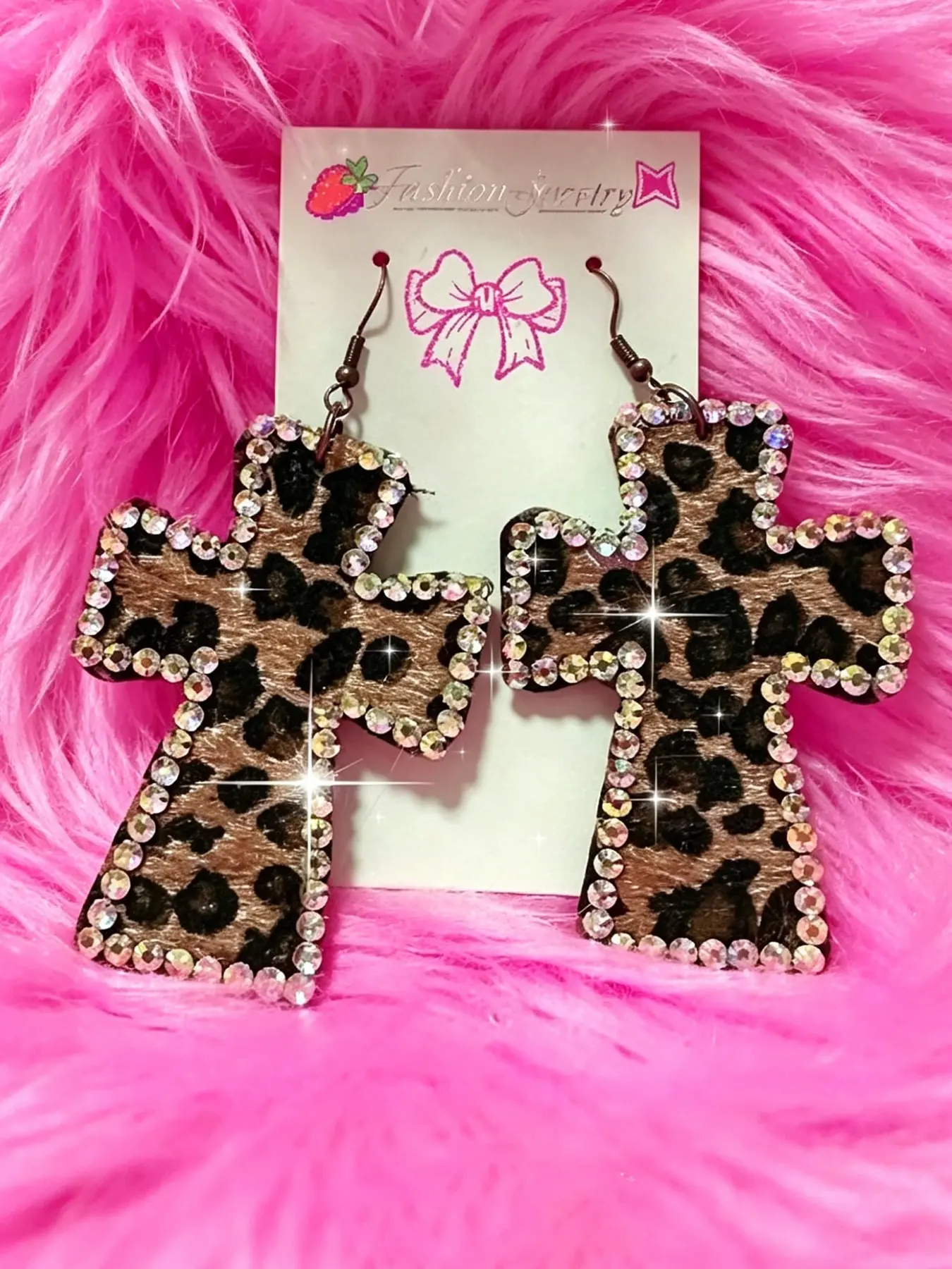 Vintage Y2K Leopard Print Leather Cross Earrings for Women, Unique Design Party Jewelry, Cool Girl Ear Rings, Fashionable Accessories, Costume Earrings, Vintage Statement Earrings