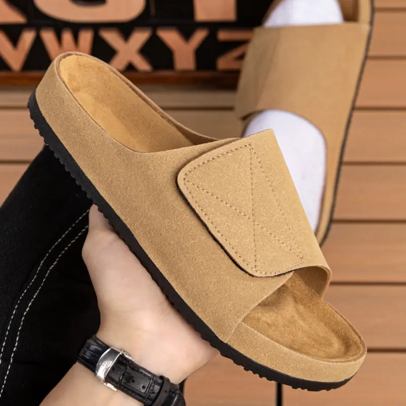 New Summer Men's Simple Soft-Soled Shock-Absorbing Velcro Outdoor Slippers Casual Slipper Students, Indoor and Outdoor Dormitory Use
