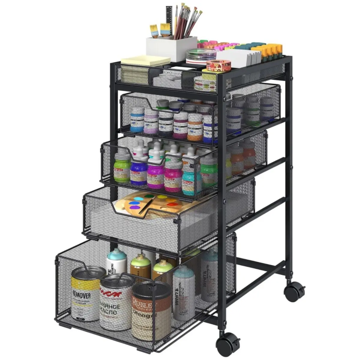 4 Layer Rolling Storage Cart with 3 Drawers, Handmade Organizer with DIY Dividers, Wheels, Multi-Functional for Home, Classroom, Office