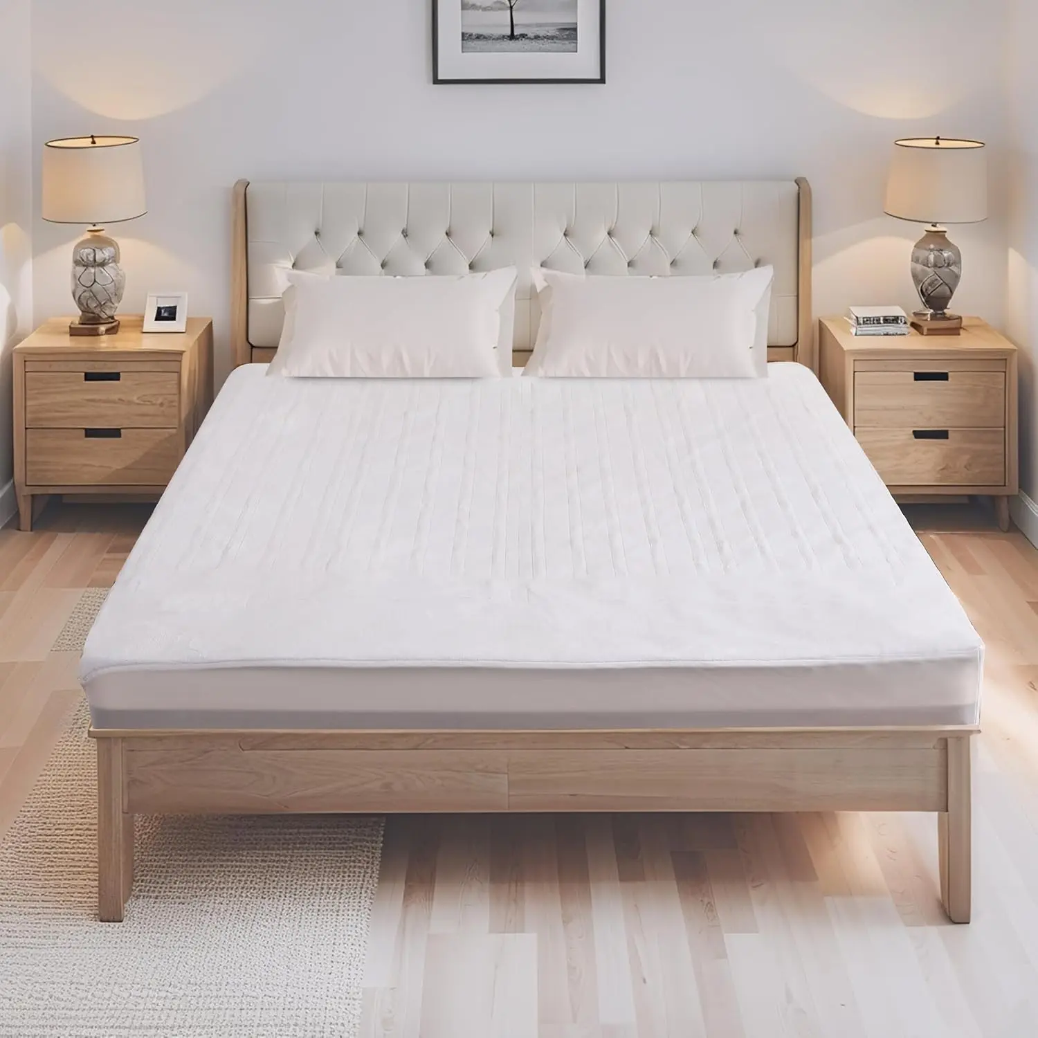 White Twin Size Electric Mattress Pad (39"x75") - 4 Heat Settings, 10-Hour Auto Off, Simple Controller, 15-Inch Deep Pockets, Machine Washable Fit for Women