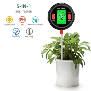 Rcxaz 5-In-1 Soil Moisture Ph Tester, Light Temperature Acidity Meter, Multi-Functional Plant Care Sensor, Gardening Tool for Flowers Vegetables Lawn