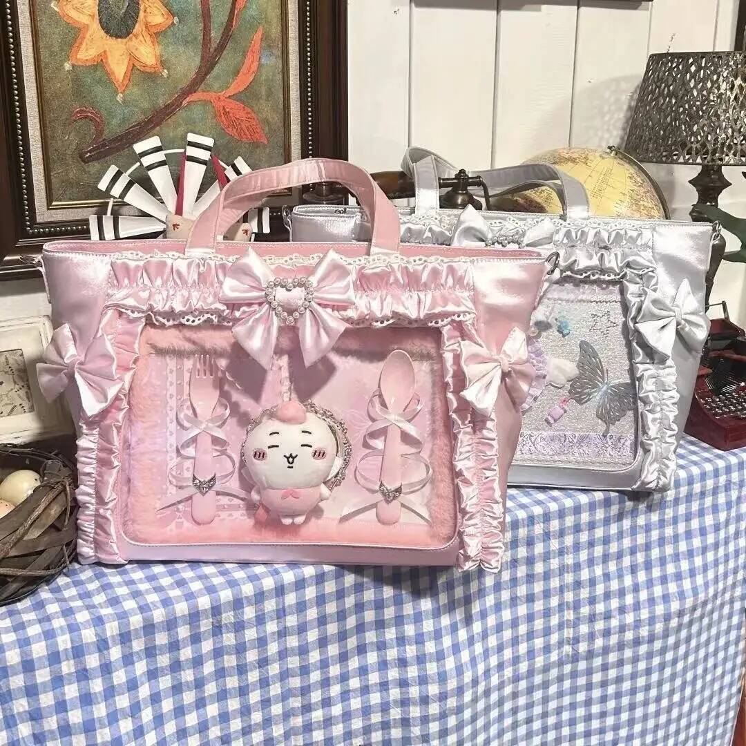 New Y2k Sweet Ita Shoulder Bag Lolita Girl Transparent Crossbody Bag Women Large Capacity Lace Tote Bag Cute DIY Display Handbag