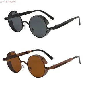 2 Pack Unisex Metal Round Sunglasses, Classic Steampunk & Vintage Retro Design, Premium Durable Eyewear with UV400 Protection, Fashion Accessories for Cosplay, Daily Casual Looks and Summer Outdoor Activities