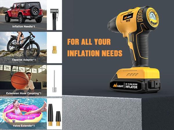 Nilight Automotive Tire Inflator - 20V Rechargeable Cordless Tire Pump, 150PSI Digital LCD Gauge with Auto Shut-Off, DC 12V Adapter Dual Power Car Repair Tool, PSI/Bar/KPA Swap for Cars, SUVs (0-35PSI Range)