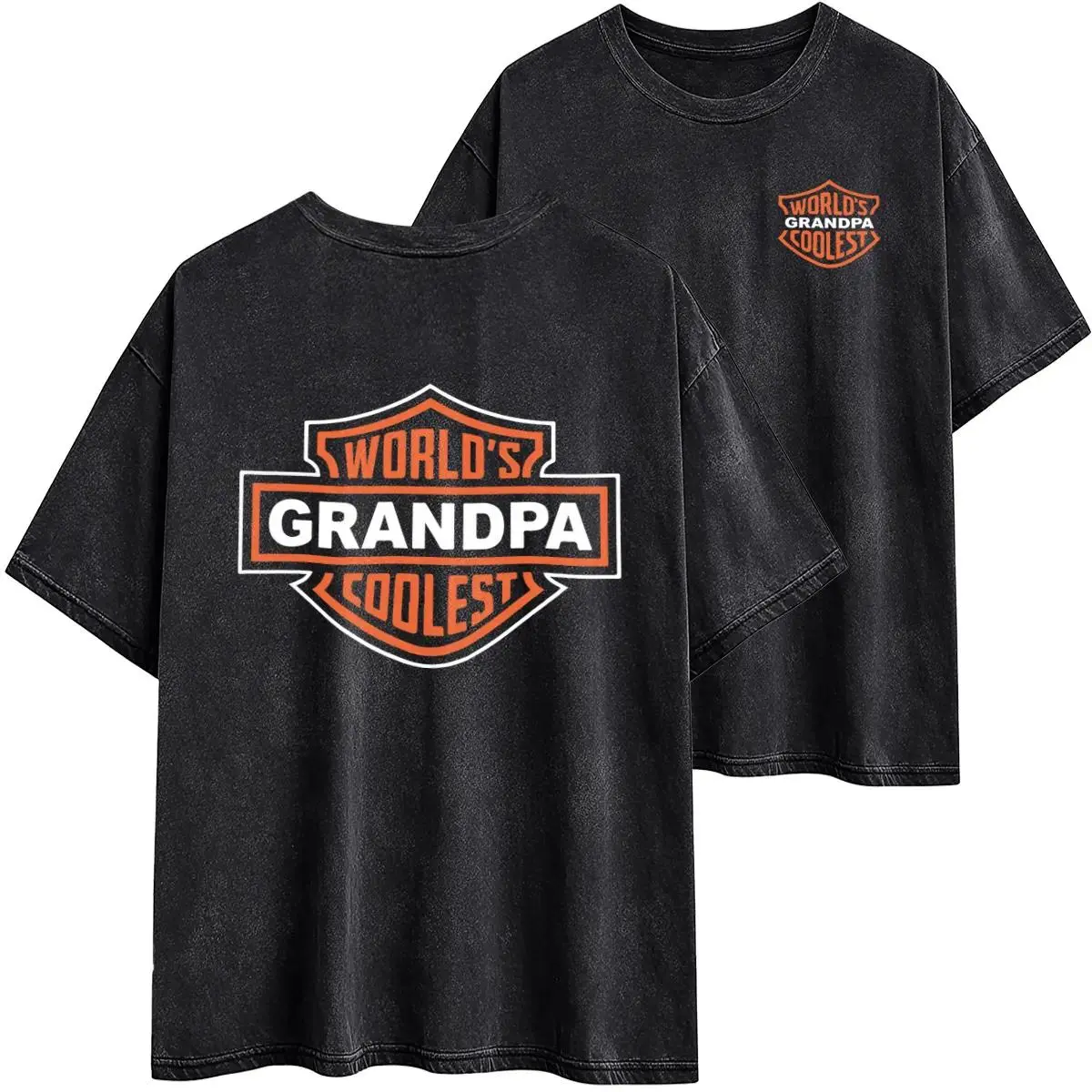 Men's Cotton Round-Neck Short-Sleeve Dad T-Shirt - Printed Motorcycle Graphic Back, Papa Nickname Themed Top, Father's Day Gift from Grandkids, Chinese New Year Apparel 25626, Graphic T Shirts
