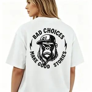 "Bad Choices Make Good Stories Chimpanzee Print Men's Casual Top" Graphic Unisex Tee |   All-Season Breathable Top