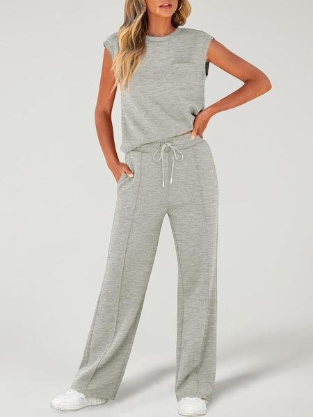 2 Piece Women's Sleeveless Casual Sports Set, Fashionable Wide Leg Athletic, Stylish Sportswear for Comfort, Athleisure Wear Set