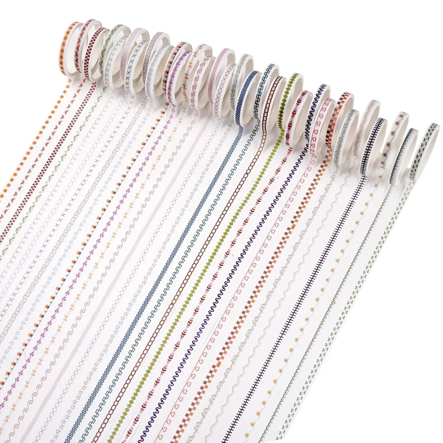30 Rolls Floral Washi Tapes Set, Slim 5mm  Masking Tape, Decorative Geometric Sticker for Detailed Scrapbooking, Arts, Wrapping, Journaling, Planner, DIY Craft,  Boho & Floral
