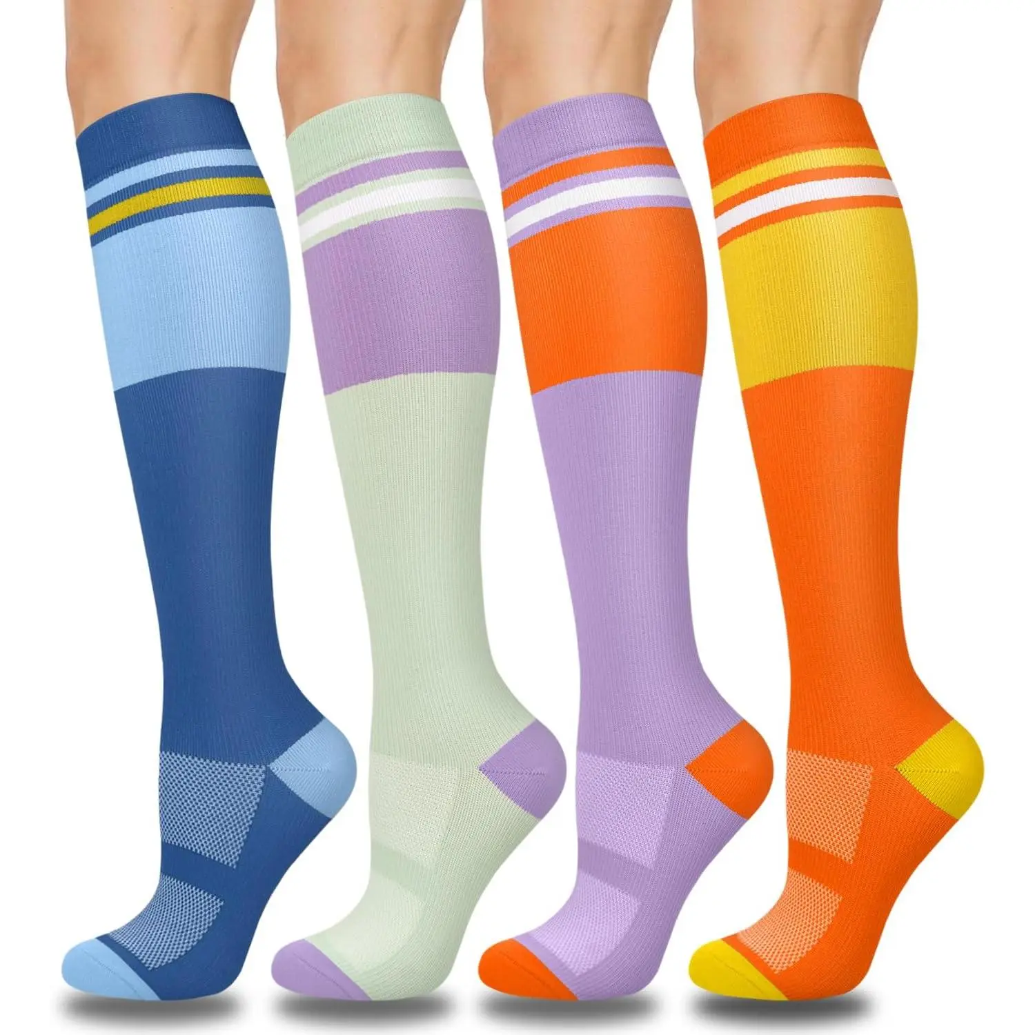 Compression Stockings for Adult Males - 4 Pairs, All Seasons Support for Running (Suitable for Nurses, Travel Use), Adults