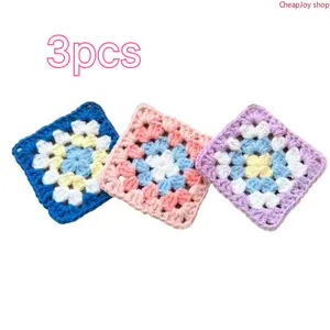 3pcs-Handwoven Granny Square Coaster & Placemat, finished patchwork hollow out crochet pieces, colorful spliced craft patches, soft decorative fabric tiles, ideal for table decor, cup insulation and handmade blanket making