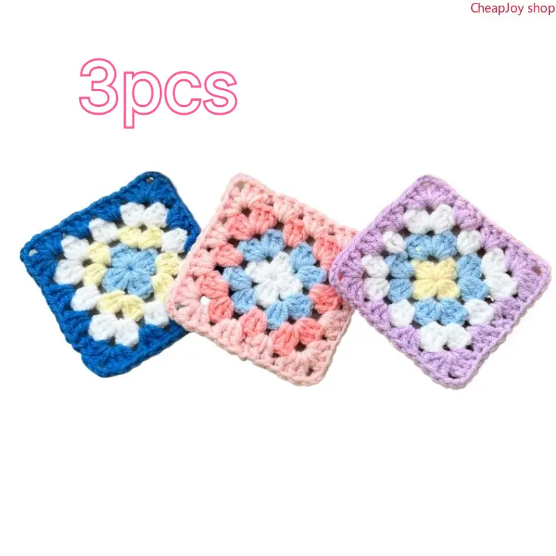 3pcs-Handwoven Granny Square Coaster & Placemat, finished patchwork hollow out crochet pieces, colorful spliced craft patches, soft decorative fabric tiles, ideal for table decor, cup insulation and handmade blanket making