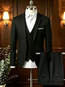 Men's Slim Fit Suit Three Piece Set, Business Formal Vest and Pants, Wedding Groom Interview Professional Suit, Elegant Men's Clothing