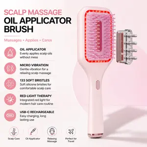 Scalp Massage Oil Applicator Brush – Pink Hair Care Brush with 133 Soft Silicone Bristles, Red Light & Micro Vibration Scalp Massager for Relaxing Hair Care Routine