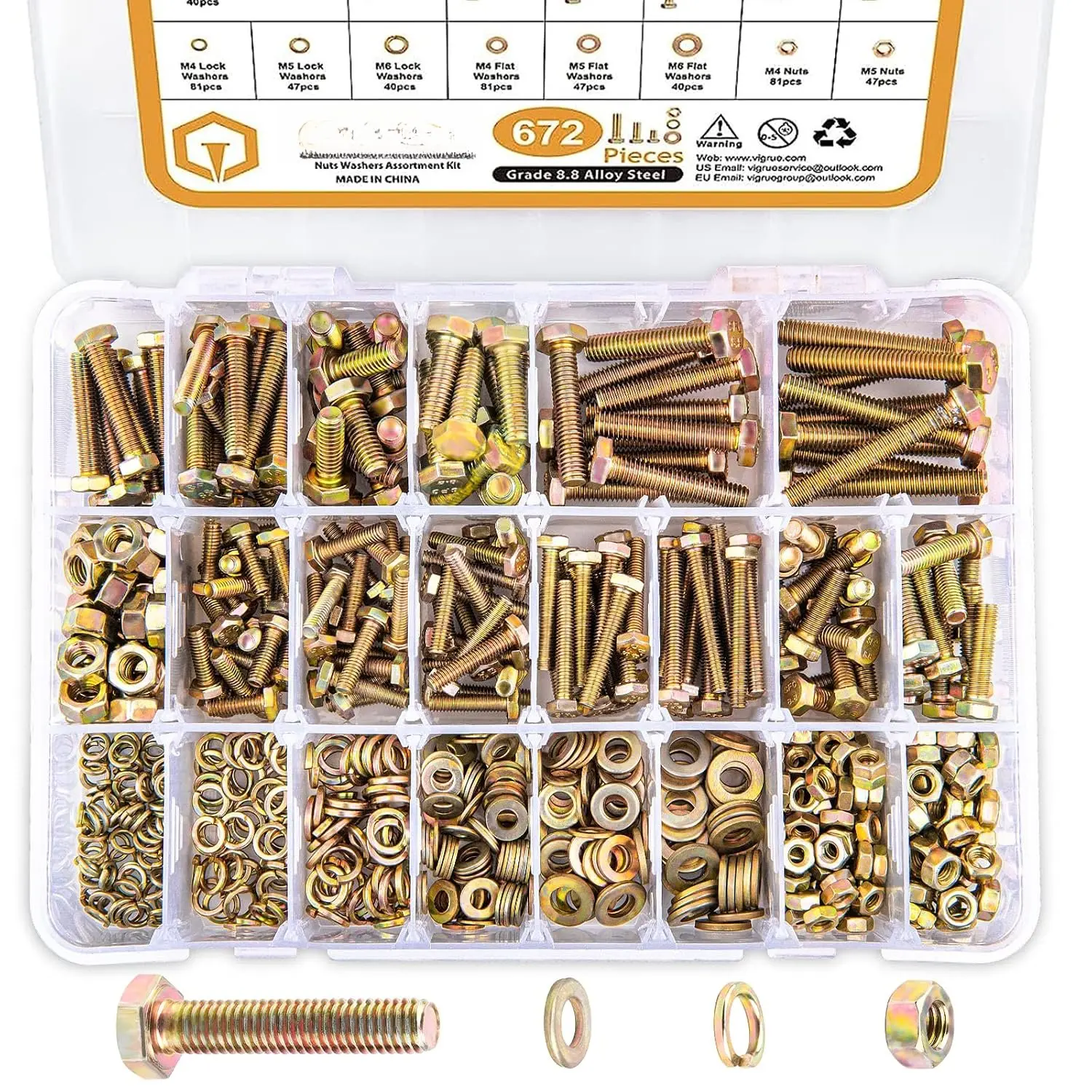 672 count Grade 8.8 M4 M5 M6 Metric  Nuts , Heavy Duty Hex  Nuts and   Kit, 13 Metric Sizes Included