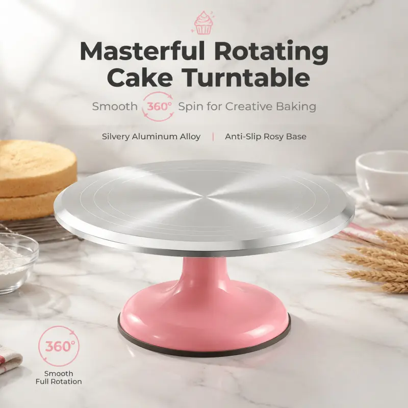 Rotating Cake Turntable - 360 Smooth Spin Aluminum Alloy Stand with Anti-Slip Base for Cake Decorating & Baking Cake Decorating Tools