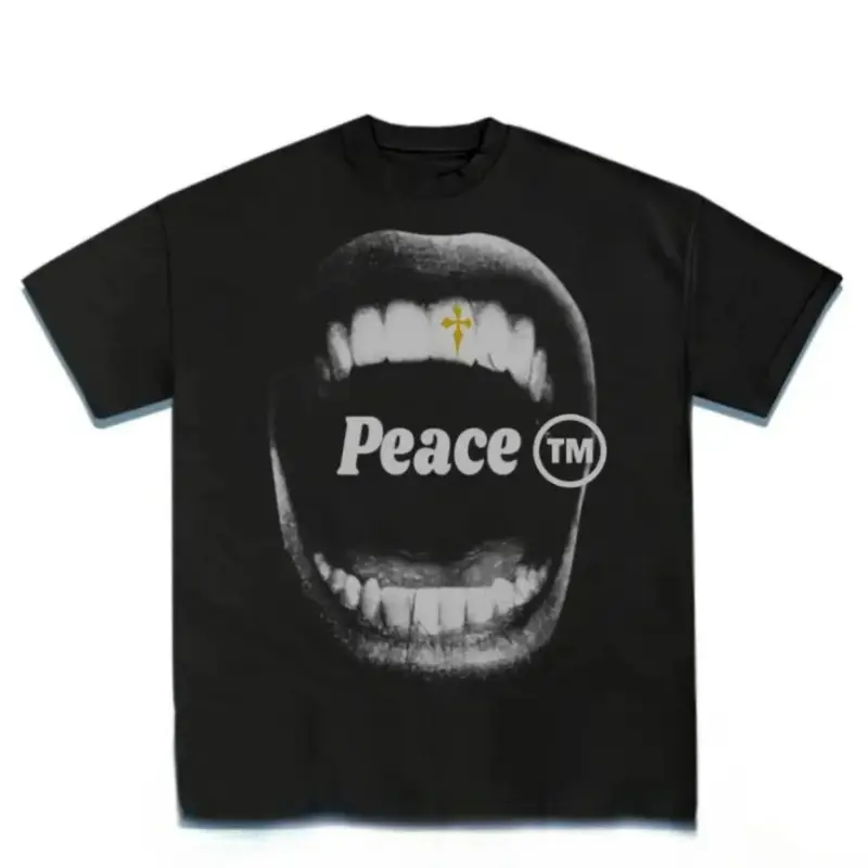 Bold Vintage Peace Graphic T-shirt Featuring Artistic Mouth Print