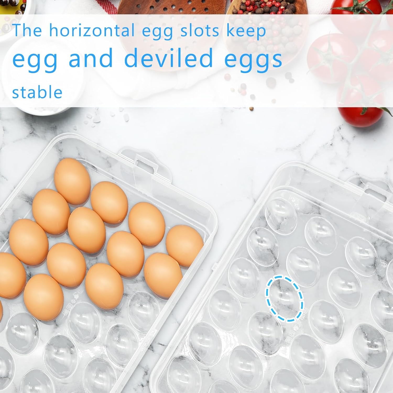 2 Layers Deviled Egg Containers with Lid,48 Slots Deviled Eggs Holder with Handle,Plastic Egg Tray,Portable Egg Storage Carrier Platter for Easter,Thanksgiving Day,Party,Picnic