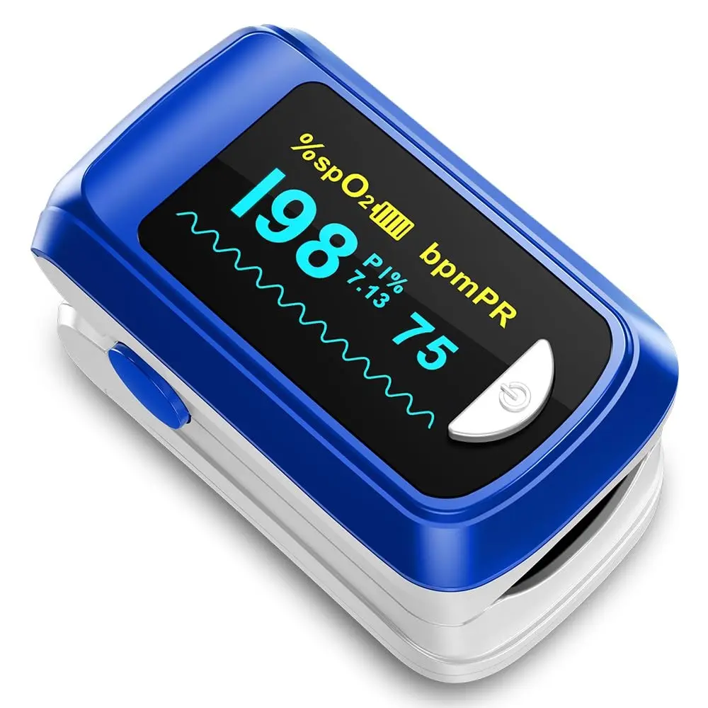 Fingertip Pulse Oximeter, Blood Oxygen Saturation Detector, Heart Rate & SpO2 & Perfusion Index Measuring Device with Battery and Lanyard, white
