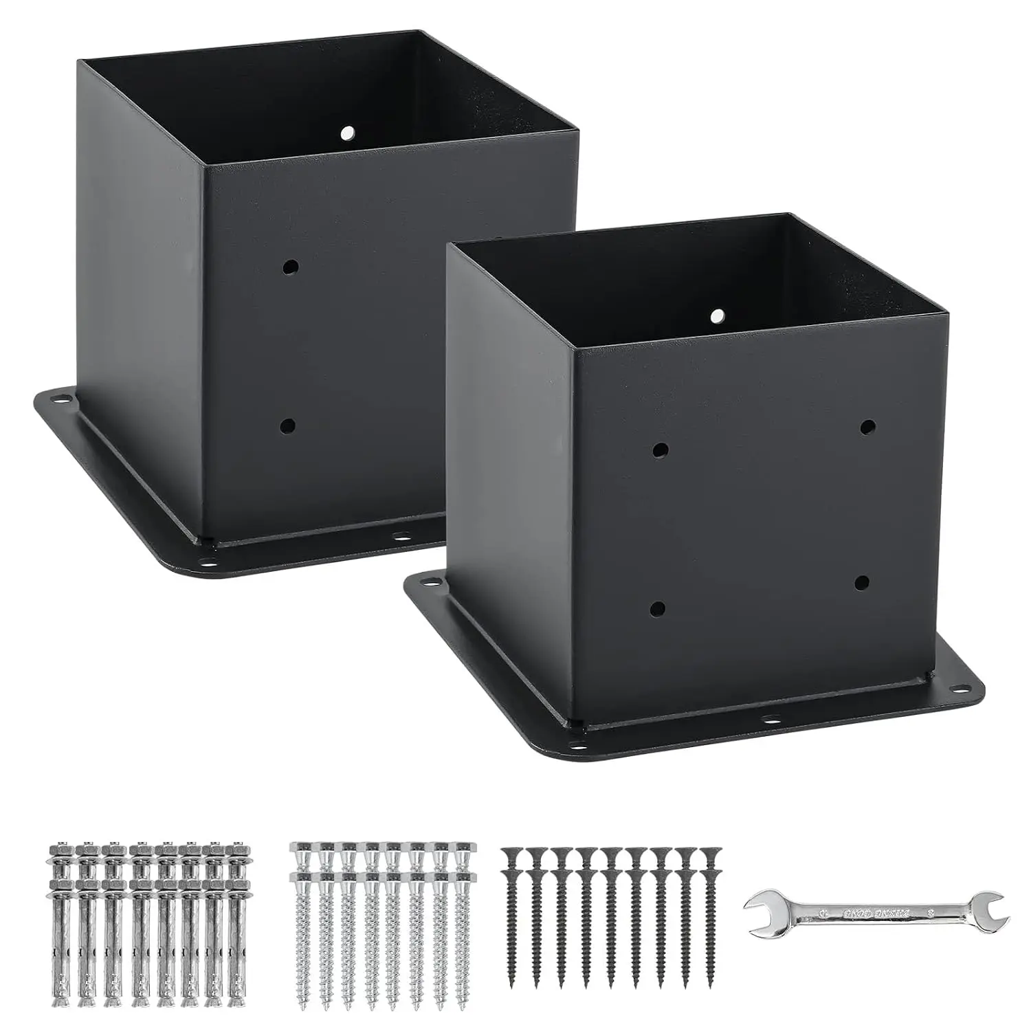 2 count 6"x 6"  Base Fit (Inner Size 5.6x5.6)  | 13GA Thick Solid Steel & Black  Coated,Deck  Brackets Support For Deck Base Plate|Pergola|Fence|Mailbox Mount