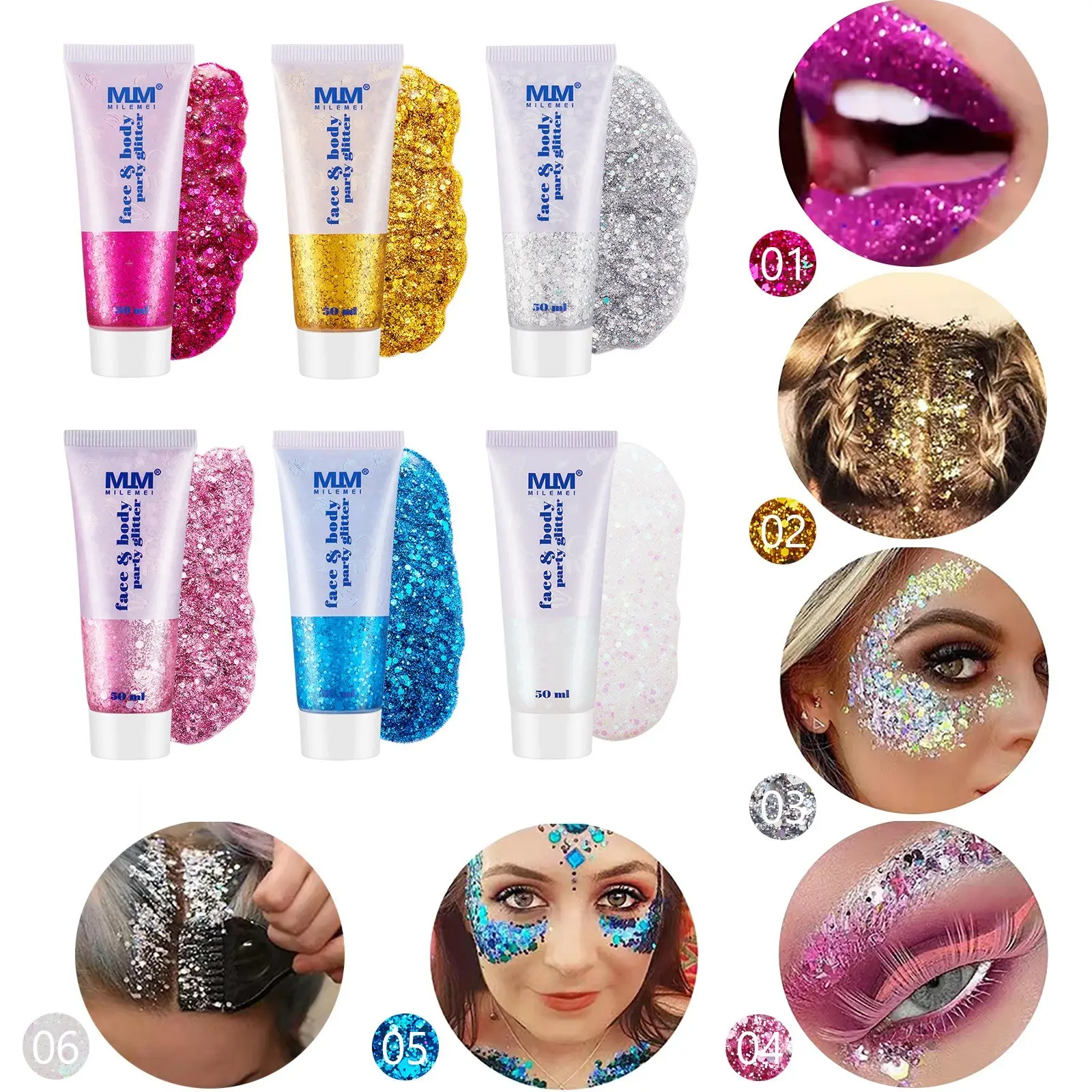 Face & Body Party Glitter, Lip Gloss Highlighter Eye Shadow, Stage Makeup, Shiny Face Body Shine, Body Shimmer, Perfect for Parties
