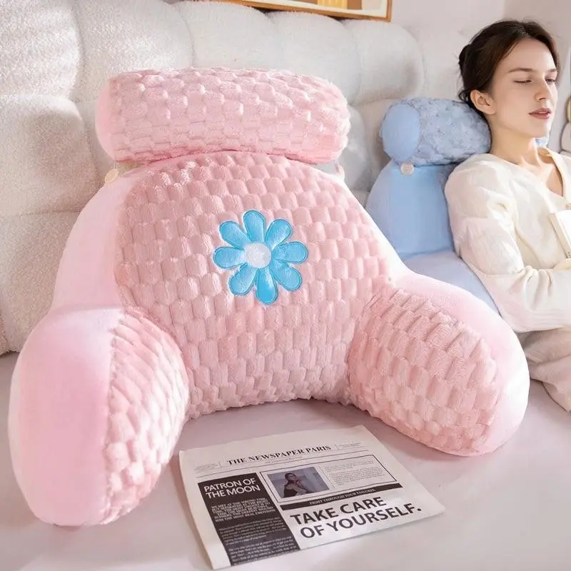 Kawaii Soft Lumbar Pillow with Washable Cover, Comfortable Bed Rest Design for Relaxed Support, Ideal for Home & Travel Use