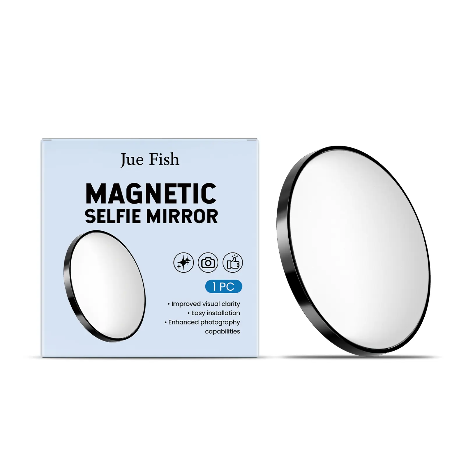 Jue Fish Black Magnetic Selfie Mirror, Convenient For Outdoor Travel, Mobile Phone Photo-Taking, Video Assistance, Reflective Convex Mirror