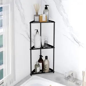 Standing Shower Caddy Corner, 3 Tier Stainless Steel Shower Organizer Stand, Rustproof Corner Shower Shelves, Corner Shower Caddy Bathroom Shower Stand, Black
