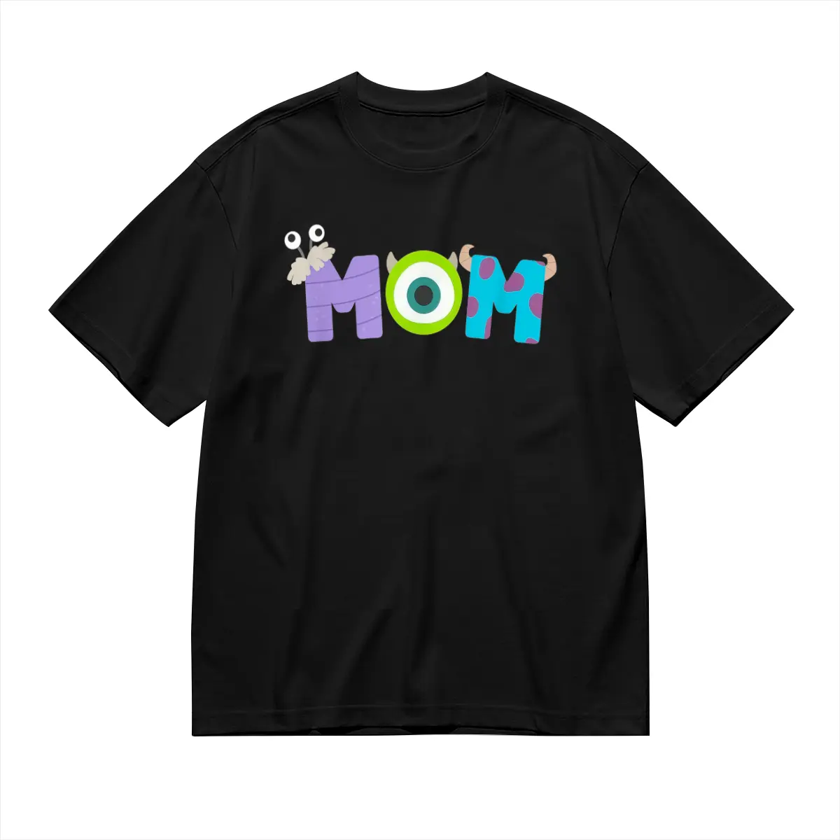 Monsters, Inc Graphic Mom T-Shirt, 100 Algodn, Casual Round Neck, Regular Fit, Geometric Applique, Medium Elasticity Knitted Fabric, for All Seasons Top - T Shirt