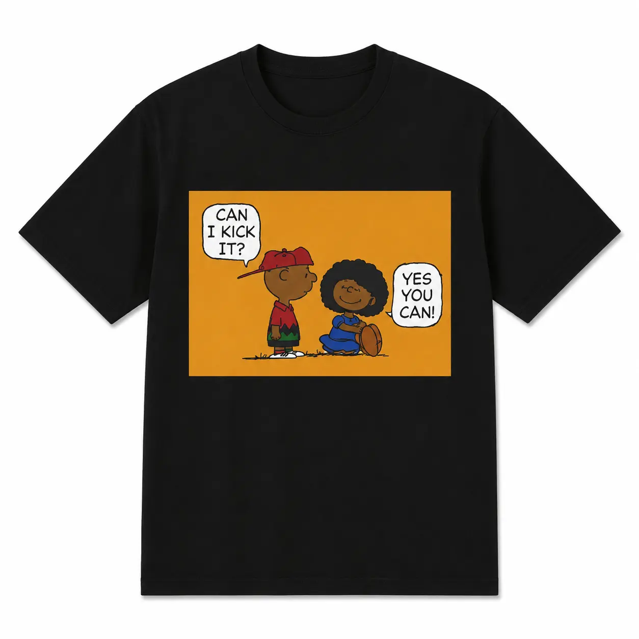 CAN I KICK IT T-Shirt Peanuts Style Charlie Brown Graphic Tee 100% Pure Cotton Premium Quality Soft Breathable Perfect for Hip-Hop & Cartoon Fans