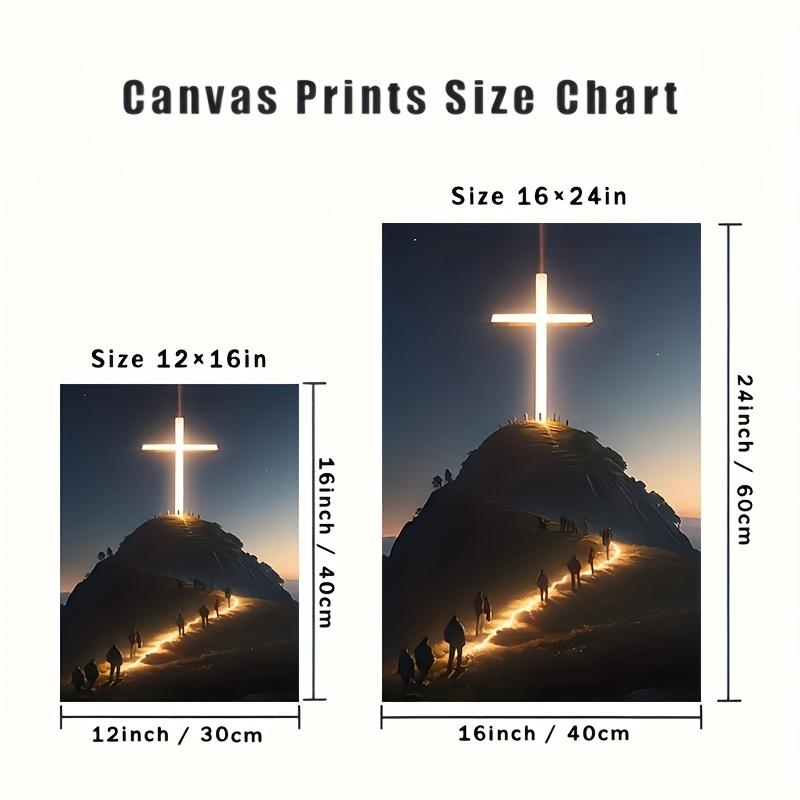 1pc Illuminated Cross on Mountain Canvas Print Poster, Religious Theme, Durable Artwork, Unique Creative Wall Decor, with Waterproof for Living Room, Bedroom, Office, Dining Room, Bar