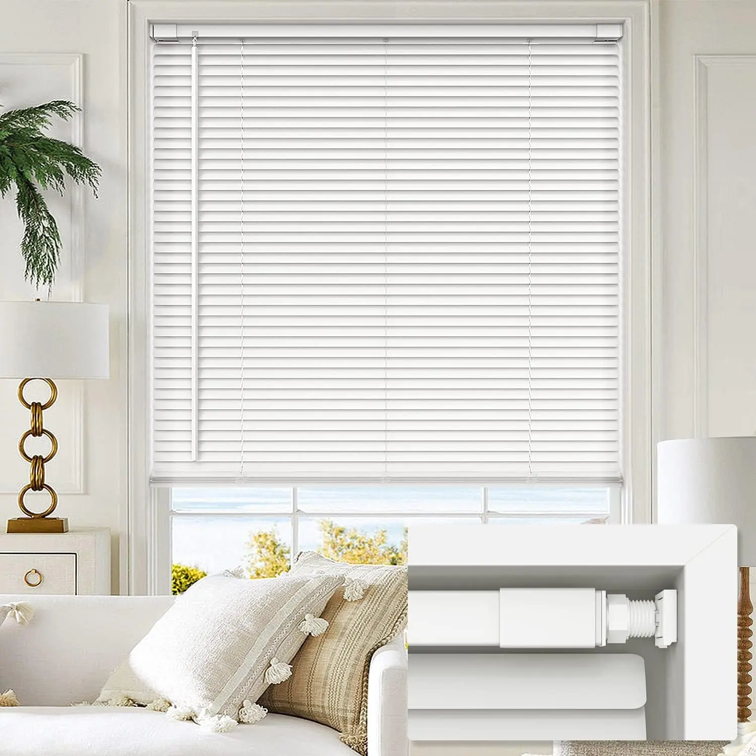 No Drill 1" Vinyl Mini Blinds, 22" W x 36" H, White - Cordless Tool Free Light Filtering Horizontal Window Blinds & ShadesGift