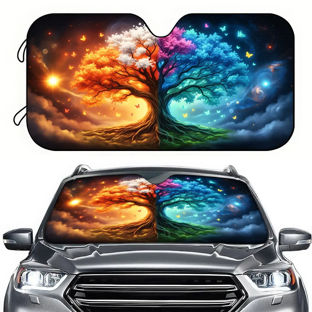 Windshield Sun Shade,Tree of Life Printing Car Shade Front Findshield UV Protection Sun Shade Universal Fit for Cars, Trucks & SUVs
