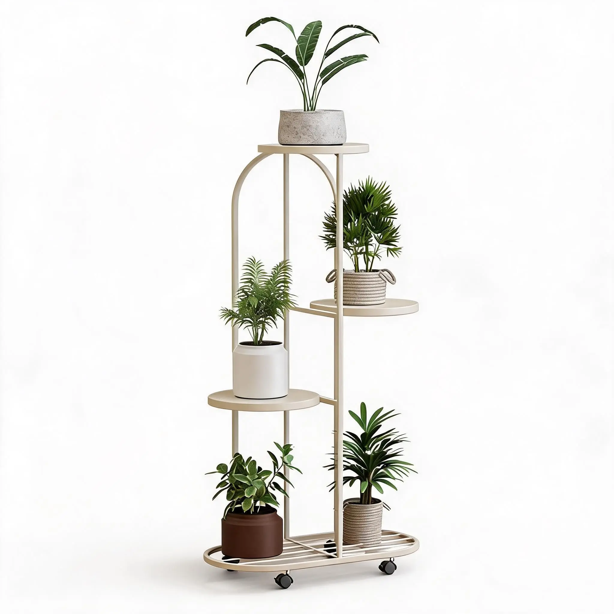 GARVEE 4-Tier Plant Shelf, Flower Stand, Metal Plant Ladder, Indoor and Outdoor, Multiple Levels with Wheels for Balcony, Garden, and Living Room, White