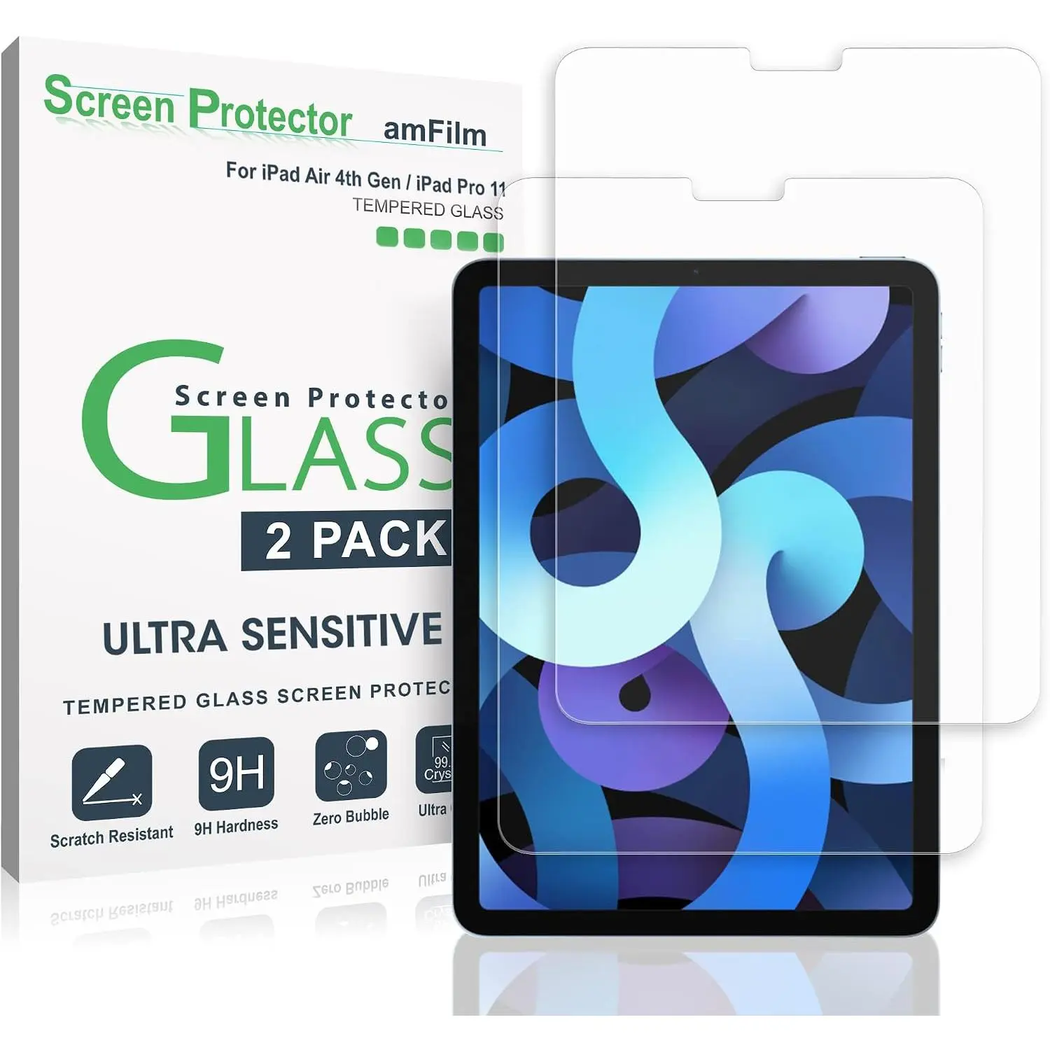 Tempered Glass Tablet Screen Protector for iPad Series (Air 5/Air 4/Pro 11), 2-Pack, Touchscreen & Pencil Compatible, Easy Installation, ID Sensor Accessory, Pack Of 2