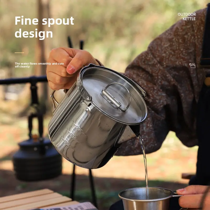 Compact 1.2L Stainless Steel Kettle, Food Grade Camping Pot with Secure Lid & Bail Handle for Hiking & Picnics, Road Trips, Easy Pouring, Heat Resistance, Portable, Durable, Sturdy Bail Handle