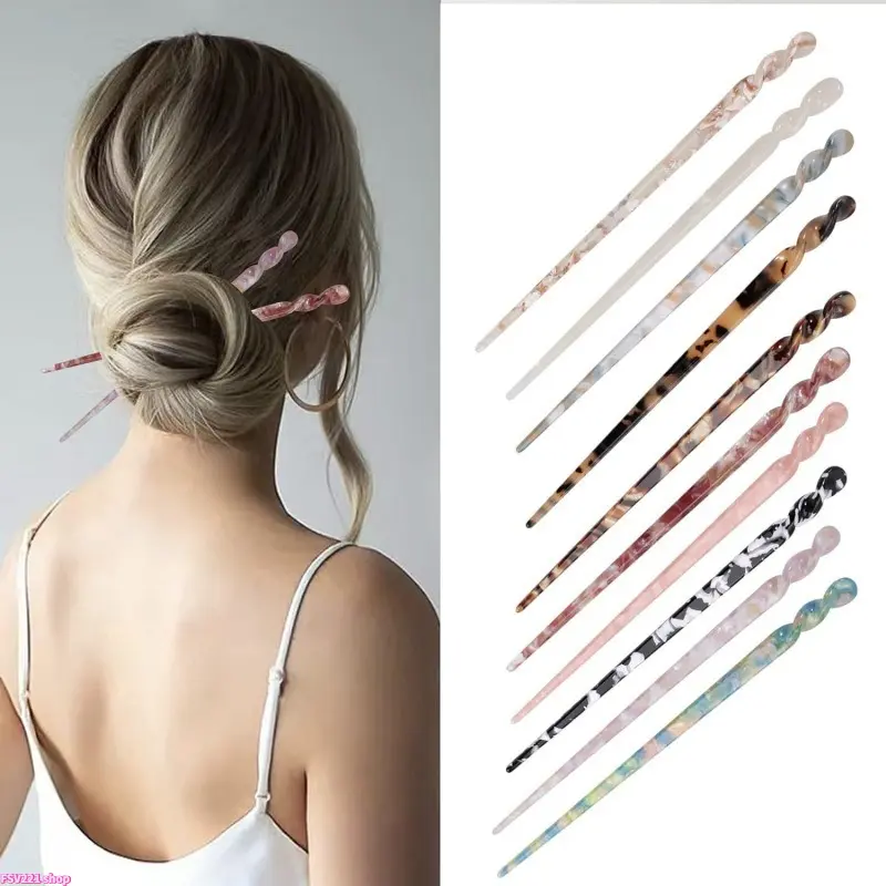 8PCS Acetate Twisted Spiral Hair Stick For Women, 18cm Long Smooth Minimalist Hair Pin, New Chinese Style Elegant Updo Holder For Thick Hair Hair Clip, Hair Clip Set, Fashion Hair Accessory For Daily Office Party Wedding Hairstyles,4th of july outfits tik