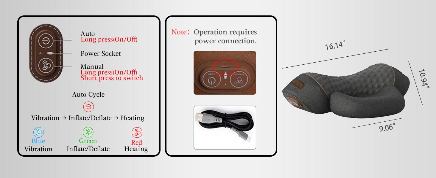 Neck Massager Pillow with Heating & Traction & Vibration, 3D Ergonomic Cervical Pillow for Neck Back Shoulder Pain Relief,Dark Grey