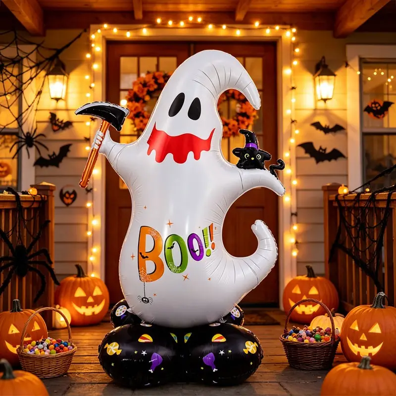 Large Standing Halloween Aluminum Balloons, Pumpkin Stack, Mummy, Ghost, Haunted Tree,Suitable for Halloween decorations, indoor and outdoor ambiance decoration, Halloween welcome setups at the entrance of standalone villas
