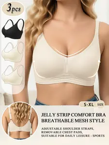 Enhanced Side Support Jelly Shaping Bra, Full Coverage Wrap Anti Spillage Anti Sagging, Breathable Mesh V Neck No Chest Compression, Back Smoothing Seamless Commute Lingerie for Women