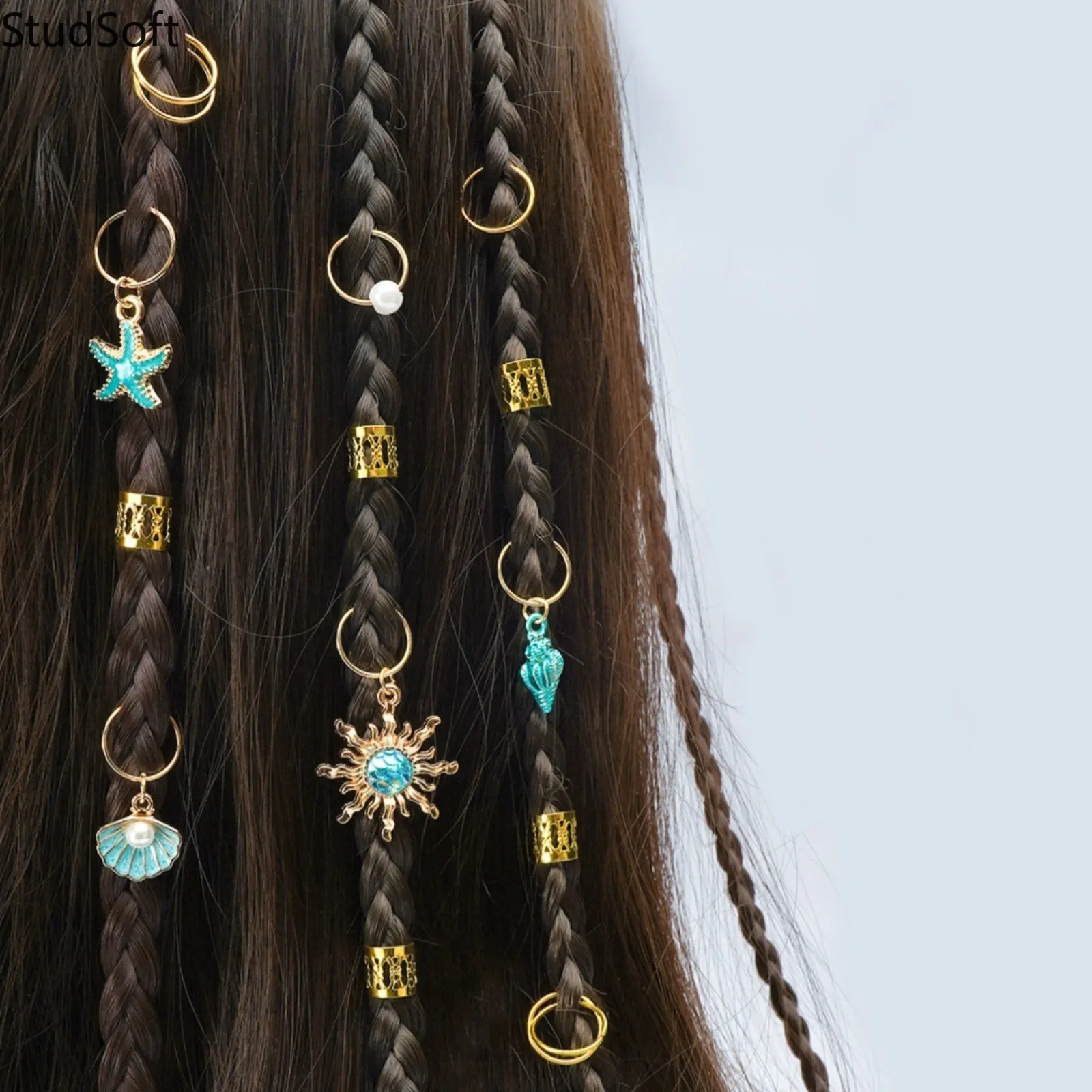 45Pcs Gold Braiding Hair Jewelry: Dreadlock Beads Cuffs with Starfish Shell Charms for Locs Women Girls Summer Beach Music Festival Hair Accessories,sohochic