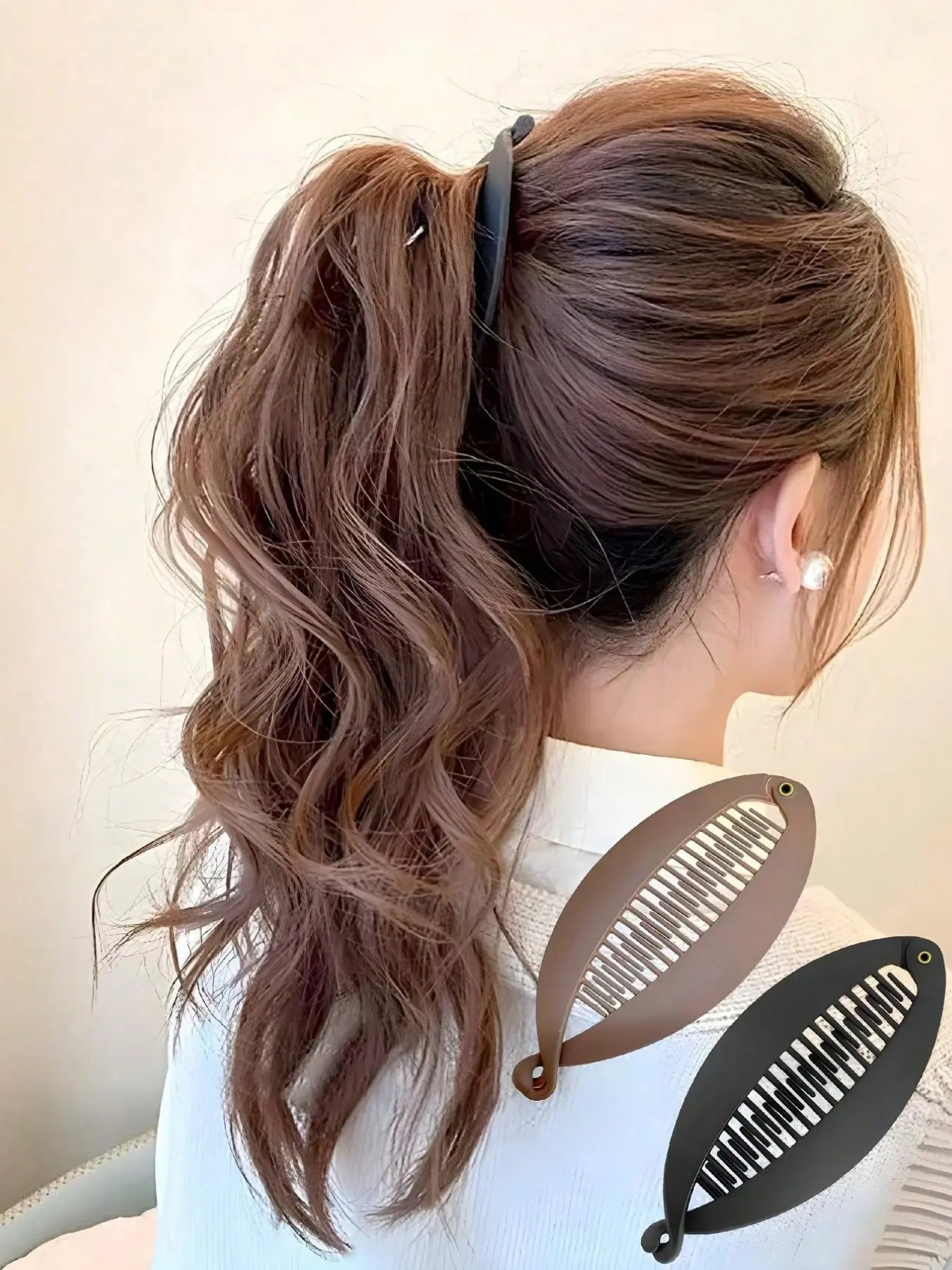 2-Pieces-Hairpin-Large-Banana-Clip-Black-Coffee-Color-Hair-Comb-Plastics-Flexible-Banana-Clip-Hair-Suitable-For-Thick-Hair-Ponytail-Clip-Interlocking-Banana-Hairpin-Styling-Banana-Clip-Women Fashion Hair Accessories Banana Clips Hair For Thick Hair