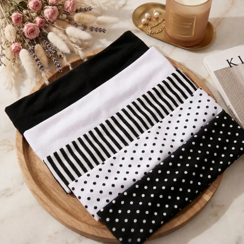 5-Pack Women's Wide Headbands, Sports Headband Stretchy Elastic Yoga Workout Headbands with Polka Dot, Fashion Sweat-Wicking Head Wraps for Running, Skincare, Makeup & Everyday Wear