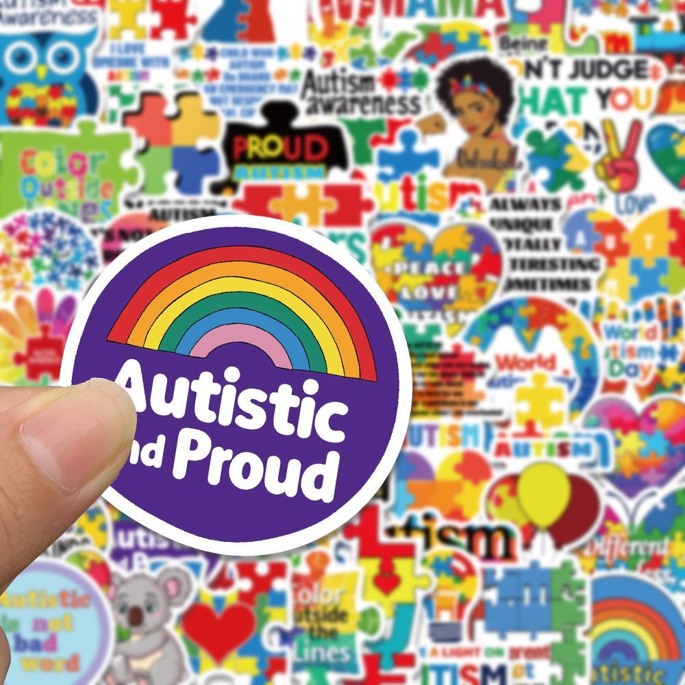 Autism Awareness Themed Sticker (50pcs), Colorful Self Adhesive Decor Paper, Decor Sticker for Gift Greeting Card Water Bottle Laptop Phone Cellphone, Ornaments