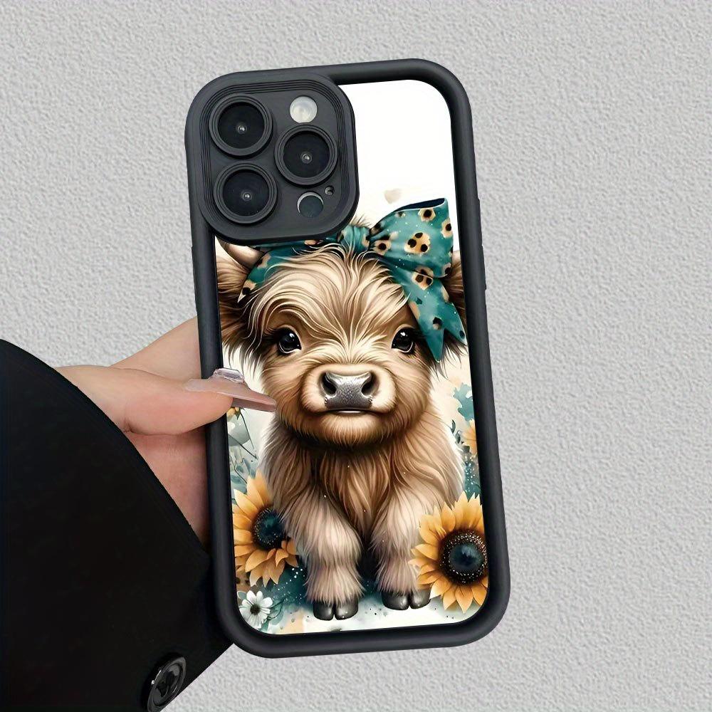 iPhone17 phone case: Scottish Highland Cow and Sunflower creative pattern, New Sky Eye staircase phone case, fun, simple, stylish, trendy and personalized for both men and women, suitable for iPhone17, 16, 15, 14, 13, 12, 11