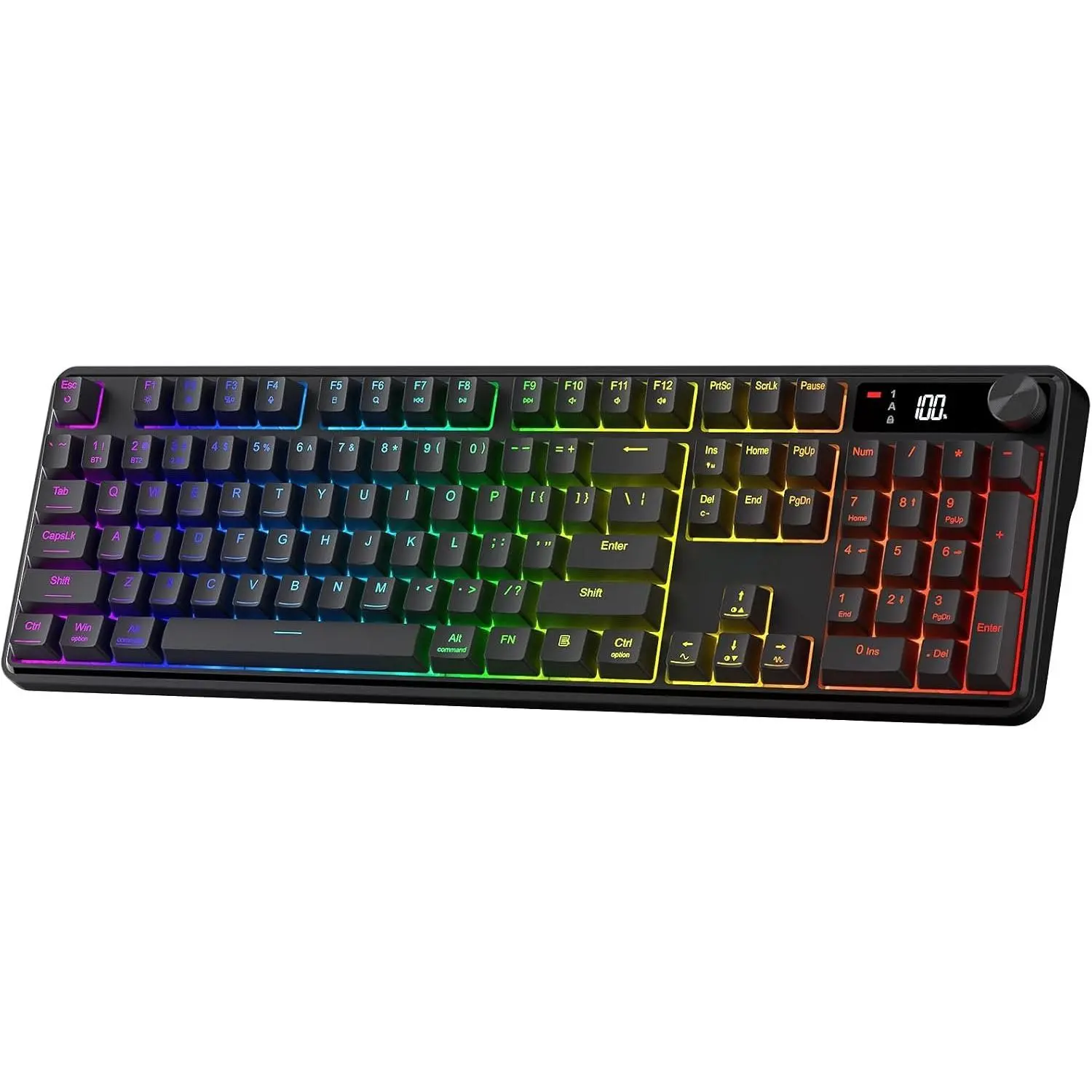 K526 PRO  RGB Membrane Gaming Keyboard, LED Screen & Knob | See , Mode & Time at a Glance, 0-Delay Tri-Mode, - Backlit & Media Adjust, 26-Key Anti- for Combo-Strike