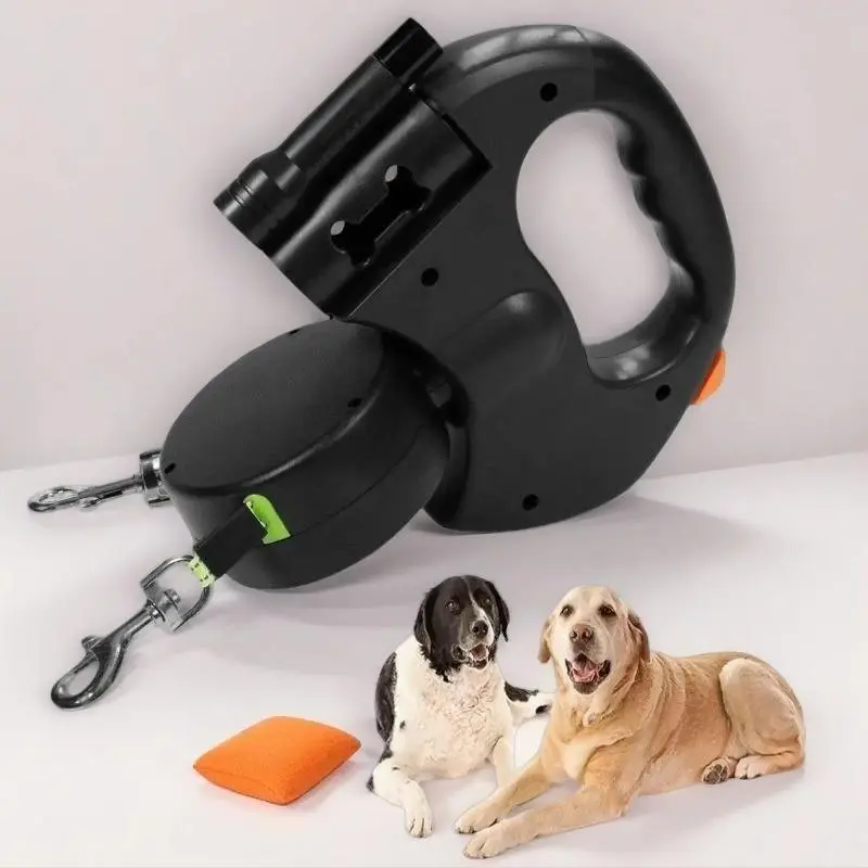 Retractable Dual Dog Leash for 2 Small-Medium Dogs, 10ft Tangle-Free Leashes with 360° Swivel Head, Anti-Slip Grip Handle, and Included Stainless Steel Bowl