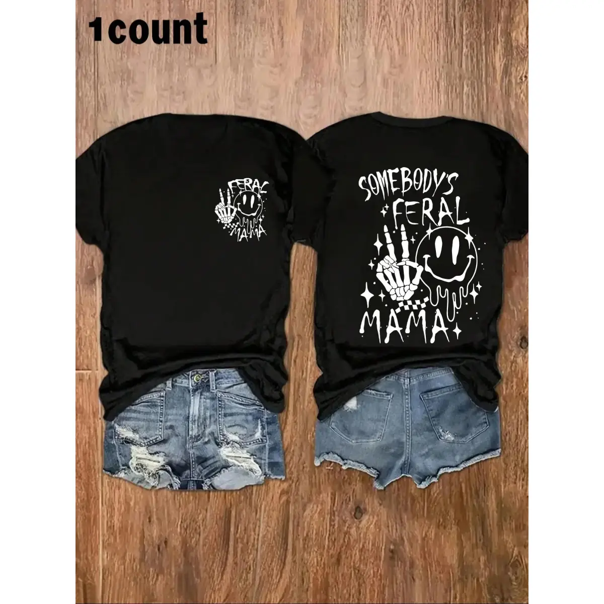 Women's Loose Letter & Skeleton Hand Print Round Neck Short-Sleeve T-Shirt, Halloween Casual Streetwear Sports Top for All Seasons, Shortsleeve